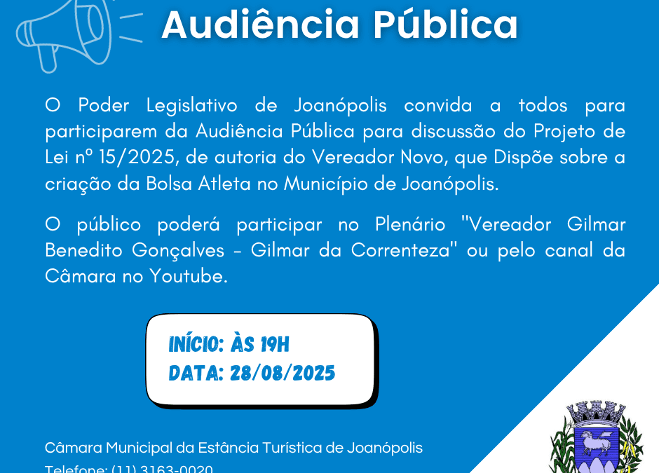 Convocação para Audiência Pública – Projeto de Lei 15/2025 (Bolsa Atleta)