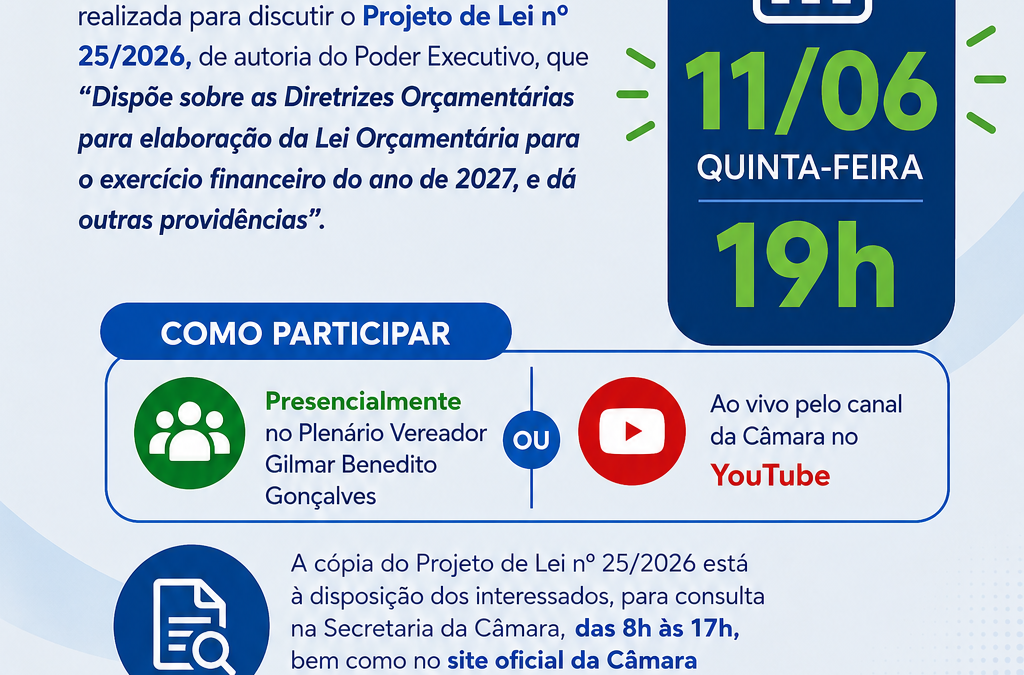 Convocação para Audiência Pública – Projeto de Lei nº 25/2026 – LDO 2027